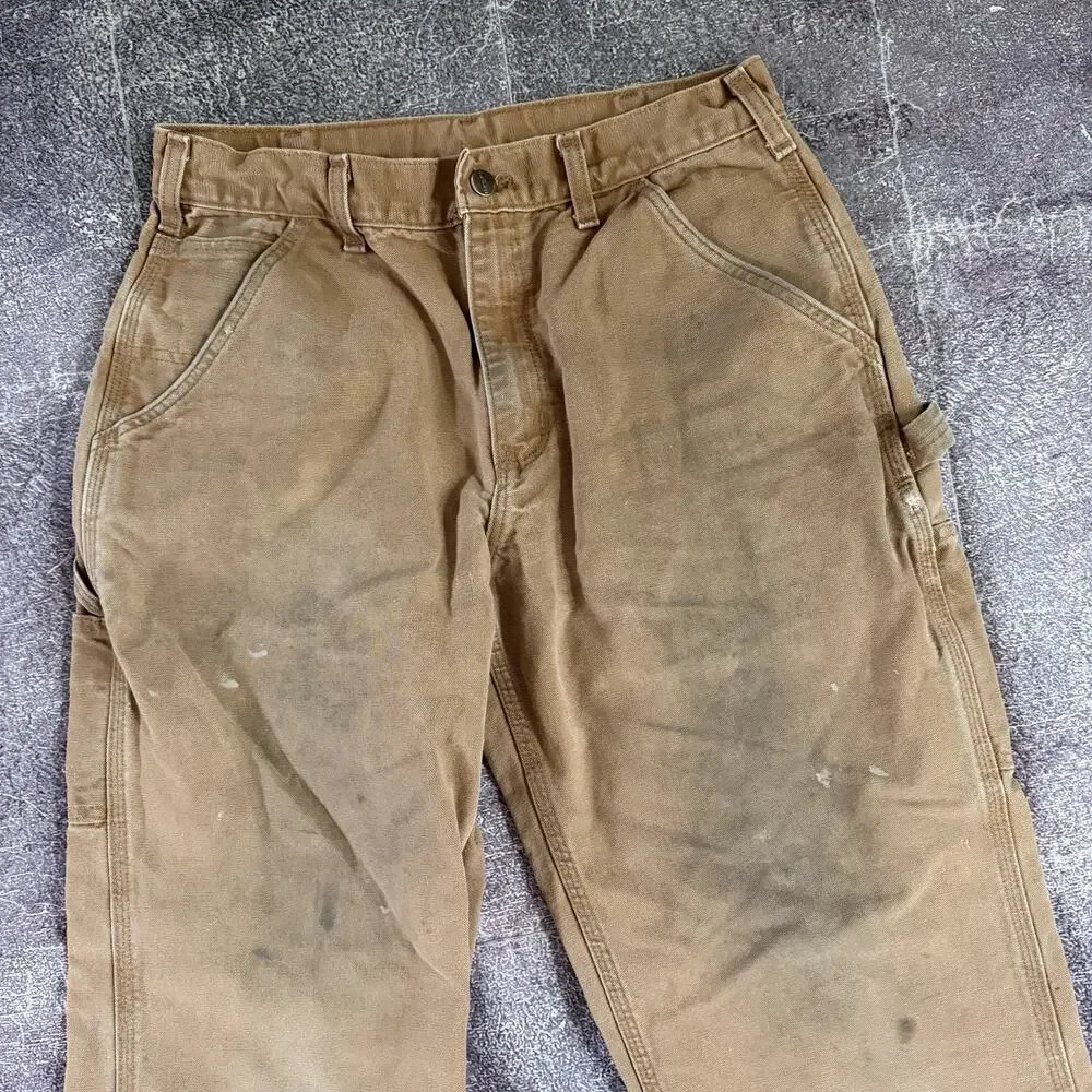 Men's Carhartt Loose Straight Washed Duck Brown Dungaree Work Pants Sz 32 X 30